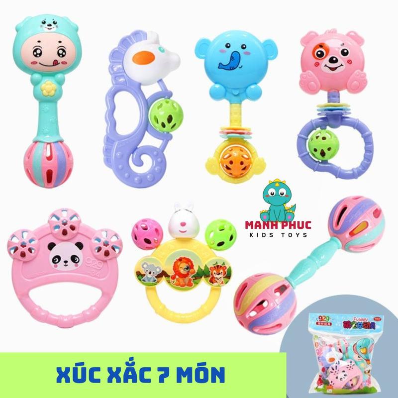 Đồ chơi Xúc xắc 7 món hình con vật đồ chơi cho trẻ sơ sinh âm thanh vui nhộn kích thích thính giác và thị giác cho bé.