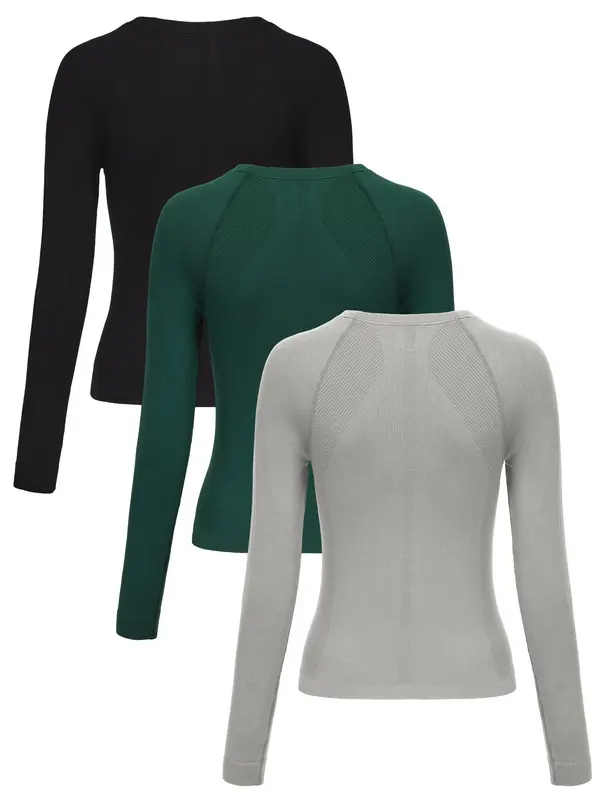 Women's Letter Print Baselayer Top, Long Sleeve Round Neck Compression Top for Yoga Gym Workout, Going Out Tops, Ladies Sportswear for Fall & Winter, Gym Wear, Workout Clothes Women, Athletic Style Activewear 8