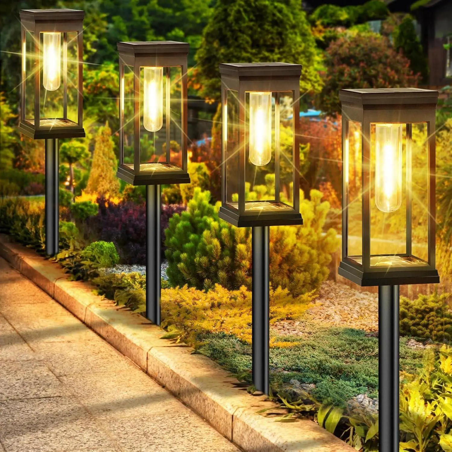 Solar Powered Pathway Light, 4 Counts Waterproof LED Solar Light Outdoor, Solar Powered Landscape Lighting for Garden Walkway, Outdoor Lighting for Yard