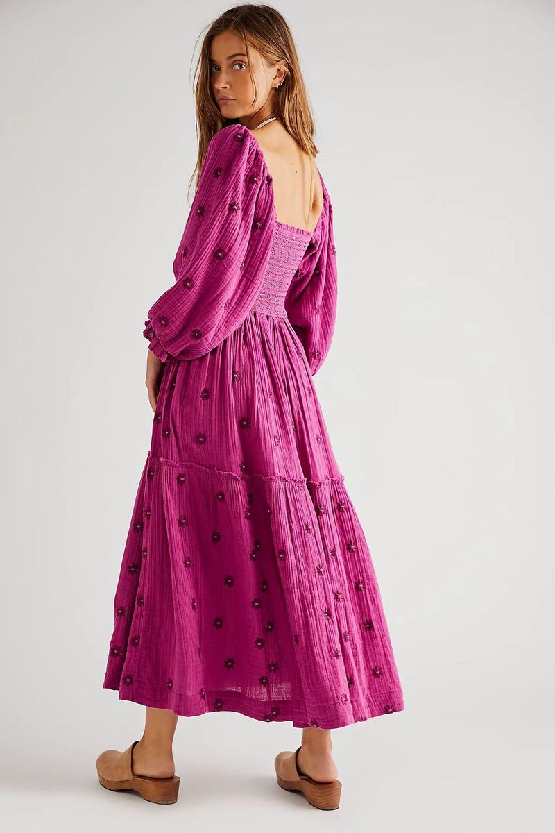 Product Introduction of Women's Floral Embroidery Frill Trim Shirred Flounce Sleeve Dress, Boho Fashion Long Sleeve Square Neck A Line Dress for Daily Holiday Vacation Wear, Ladies Dress for All Seasons, Dresses for Women, Spring Dress Casual Womenswear jaded london  dress 8