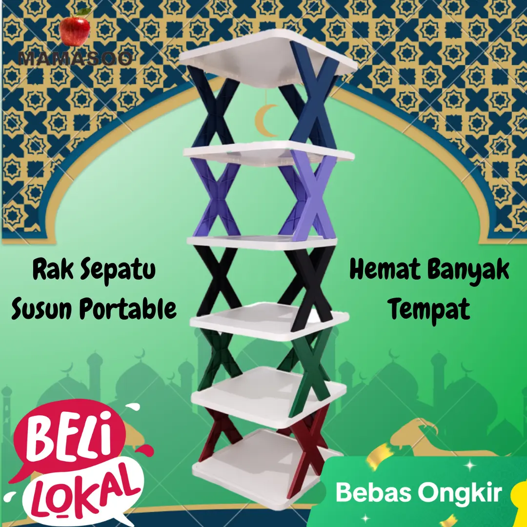 [Mamasoo] Rak Sepatu Susun Plastik Portable Aesthetic Tempat Sepatu Susun 2/3/4/5/6/7/8 Tingkat (Warna  Biru, hijau dan Merah Maroon) Biru