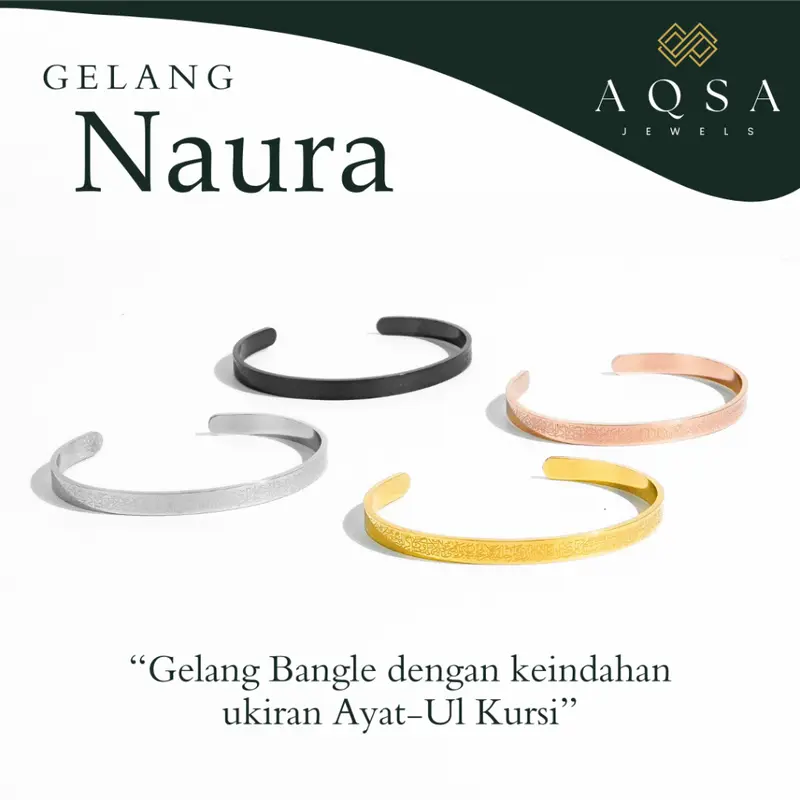 AQSA - Gelang Wanita NAURA - Gelang Bangle Ayat Kursi - Gelang Wanita Anti Karat Mirip Emas Asli 1