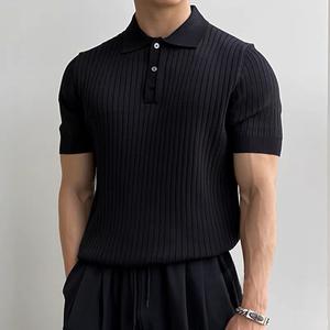 【夏限定】メンズ トップス 夏用メンズニット半袖ポロシャツ 韓国スタイルスリムフィット 涼感シルク 折り返し襟Tシャツポロシャツ吸汗速乾 通勤コーデ スリムポロ プルオーバーポロシャツ