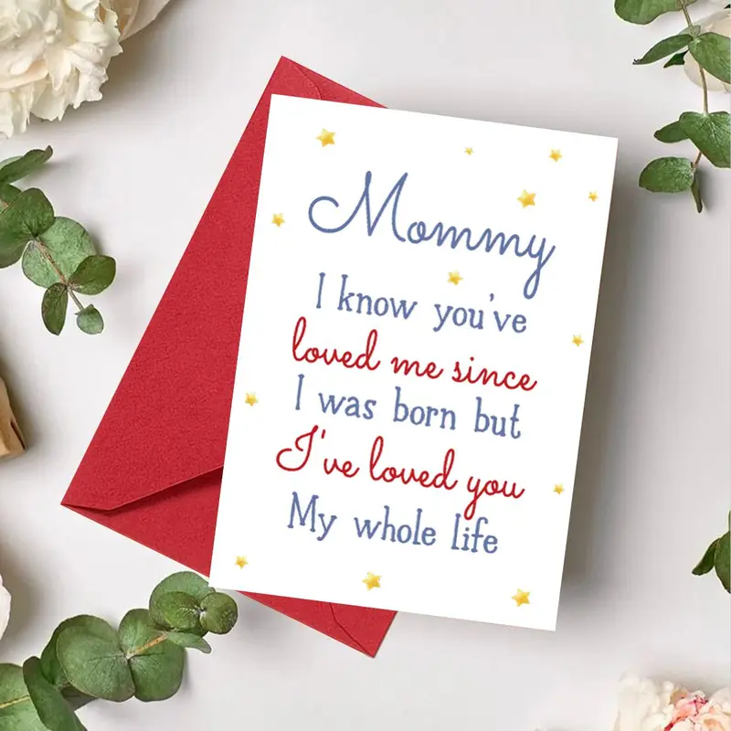 Mommy Letter Pattern Greeting Card with Envelope, 1/3 Counts Creative Birthday Gift Card, Mother's Day Gift for Mom, Birthday Gift for Mom, Party Supplies 5