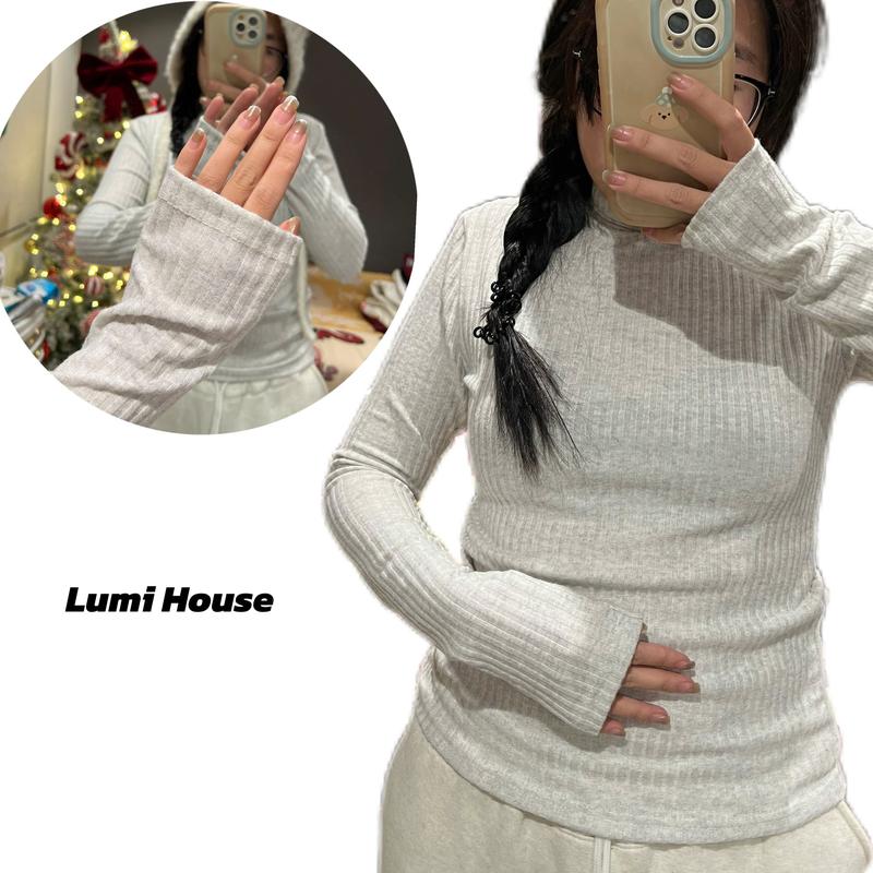 Áo Thun Giữ Nhiệt Dài Tay Co Giãn Mềm Mịn Chất Len Gân Giấy Dày Dặn LumiHouse A1 - Nữ - Women
