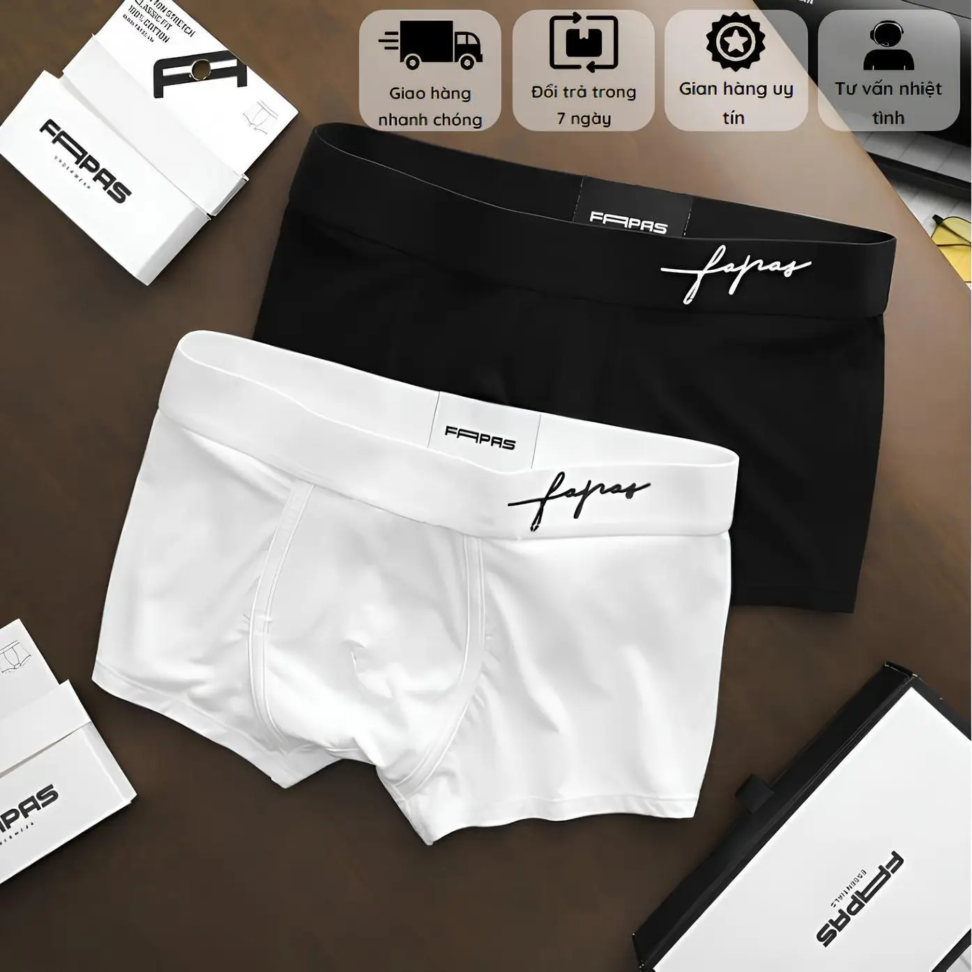 Fap [Combo 5 Chiếc] Quần Boxer Nam Chữ Ký Thun Lạnh Co Giãn 4 Chiều Cạp Chun Đẹp Bền Rẻ Size L - 4Xl Màu Đen Trắng Xanh Coban Than Xám