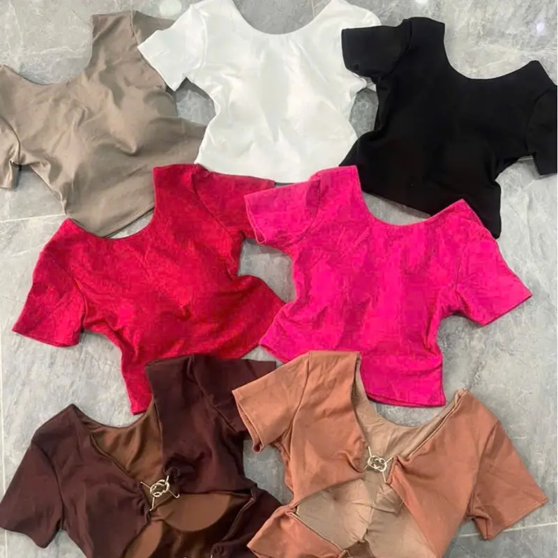 Áo kiểu tay  ngắn hở lưng phối 2 khoen thun bozip mềm có mút croptop 0060 top women 8