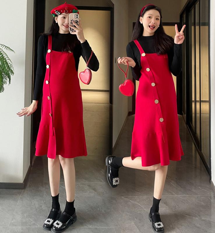  Young Mom | Yếm bầu mùa Đông Y541 form suôn A gọn bầu phong cách trẻ trung chất Len dày dặn ấm áp Váy Bầu Đầm Bầu Voi 