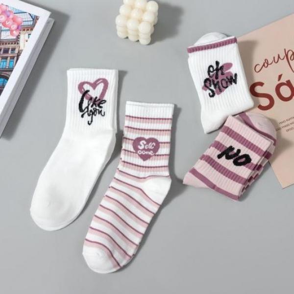 Pink Socks Mid-Calf Autumn and Winter Ins Tide Versatile Mori Cotton Online Celebrity College Style Cute Sport Long Socks 8