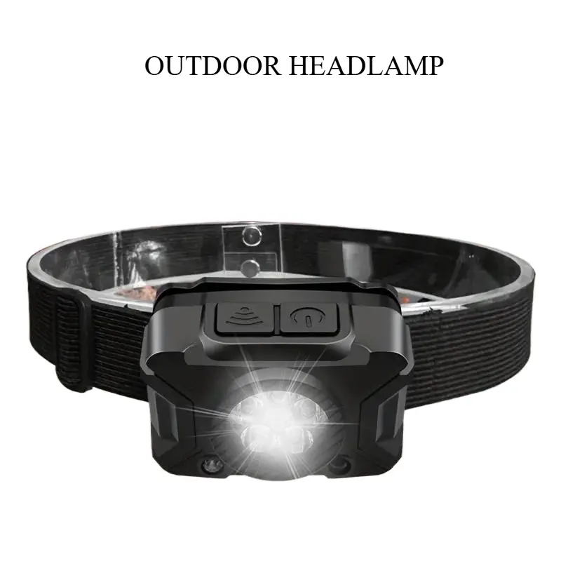 LED Rechargeable Headlight with Motion Sensor, USB Charging, Durable ABS Material, Super Bright Headlight Suitable for Outdoor Hiking and Emergency Work