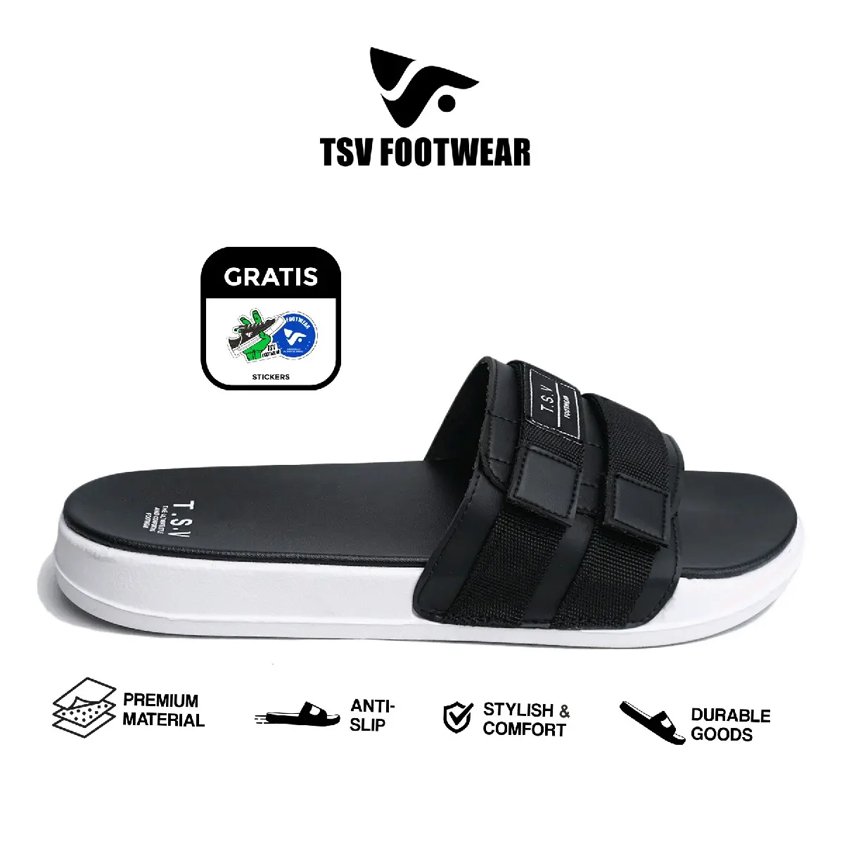 Tsv footwear Sandal slide pria kasual 39-43 Slip on phantom 2 original sandal cowok slide hitam Sendal Shoes Selop