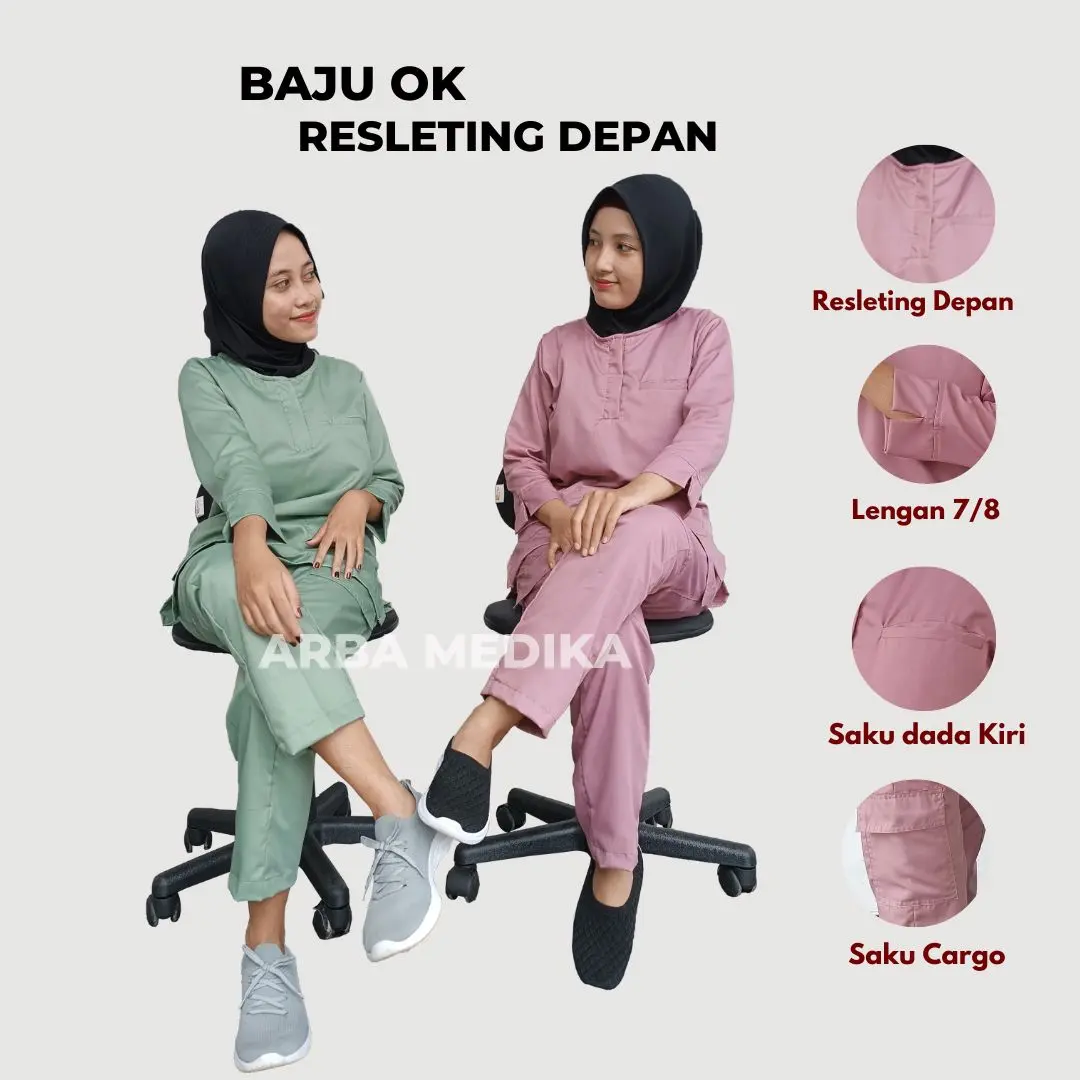 Baju Jaga OK OKA Resleting Depan Lengan 7/8 bahan Toyobo seragam klinik kesehatan