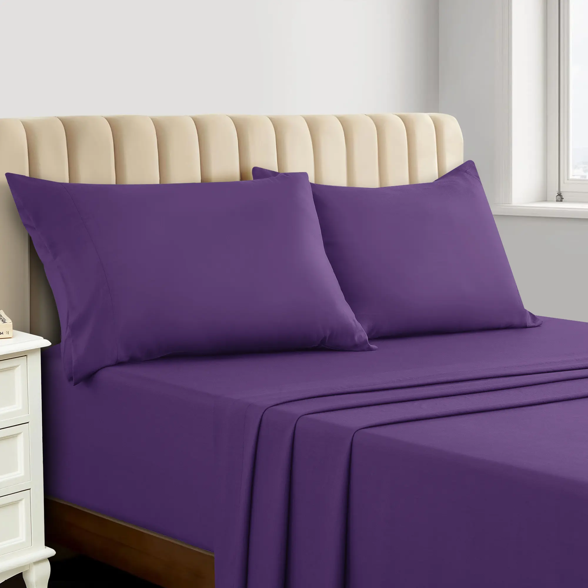 Lux Decor 3/4 Piece Bamboo Blend Bed Sheet - Polyester and Bamboo Viscose Cooling Bed Sheet, Skin-Friendly and Machine Washable Bed Sheet Set - Up to 16inch Deep Pocket Includes 1 Flat Sheet, 1 Bed Sheet, 2 Pillowcases Hotel and Bedroom Accessories
