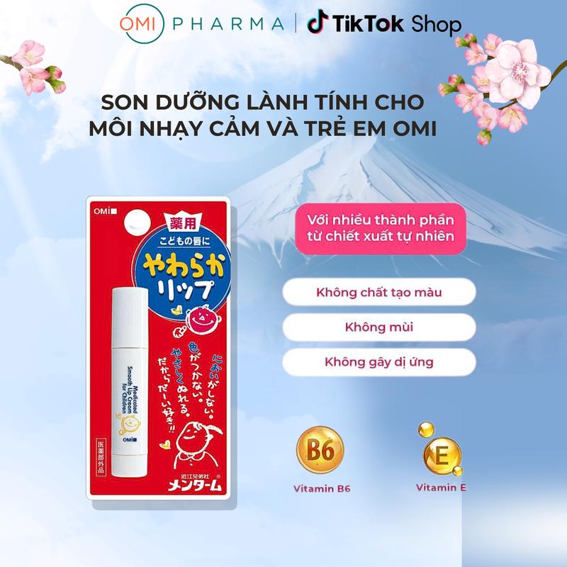  Son Dưỡng Lành Tính Dành Cho Môi Nhạy Cảm Và Trẻ em Omi Menturm Nhật Bản  3.6g tuýp  