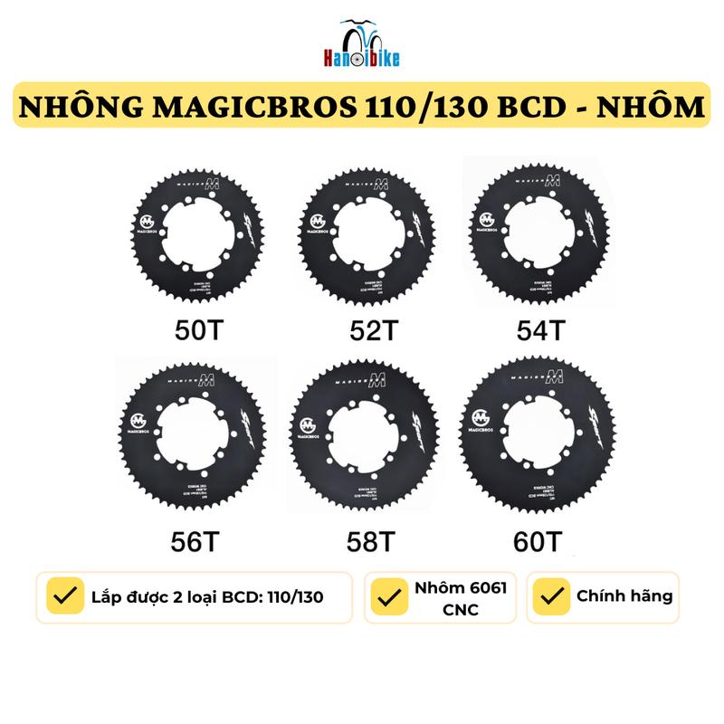 Nhông đĩa Magicbros 50T/ 52T/ 54T/ 56T/ 58T/ 60T - 110 BCD/ 130 BCD cho xe đạp Fixed Gear Gắn Xe Đạp Sports