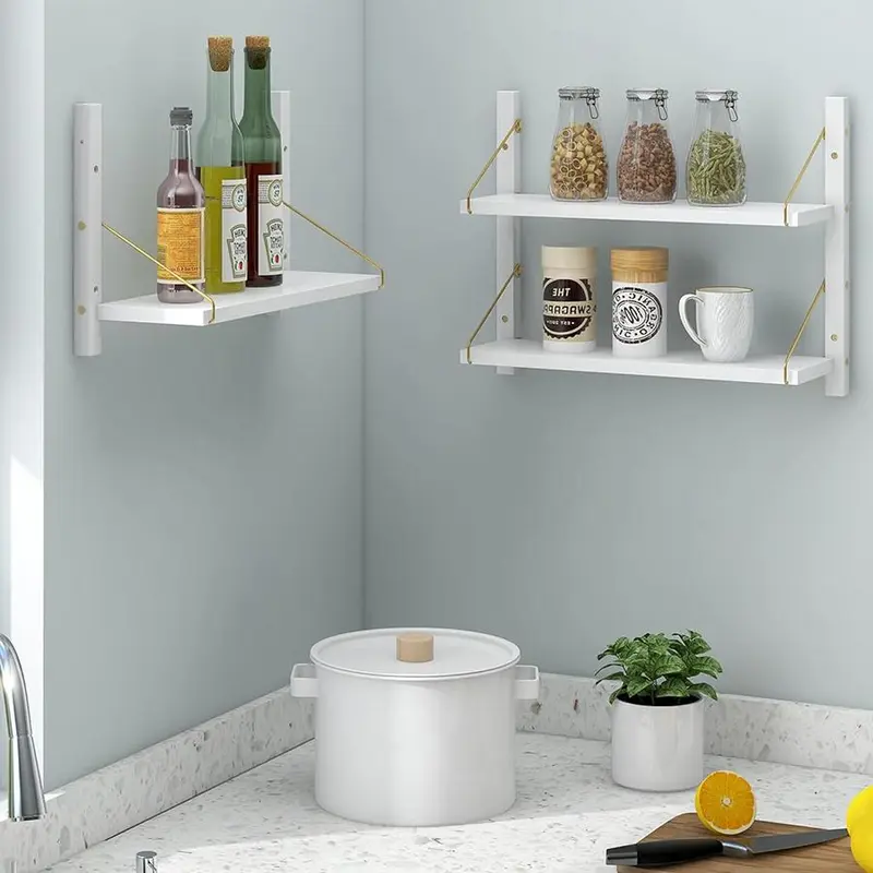 Wooden Wall Shelf, 1 Count 3 Tier Adjustable Floating Shelf, Decorative Wall Organizer Storage Rack for Home Bedroom Living Room Kitchen Office 4