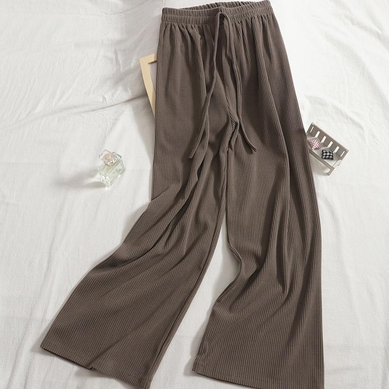 Quần Suông Nữ Dáng Dài Ống Rộng Lưng Cao Thun Gân Tăm Thời Trang 045 Nhung Ong Women Pants Đen 6