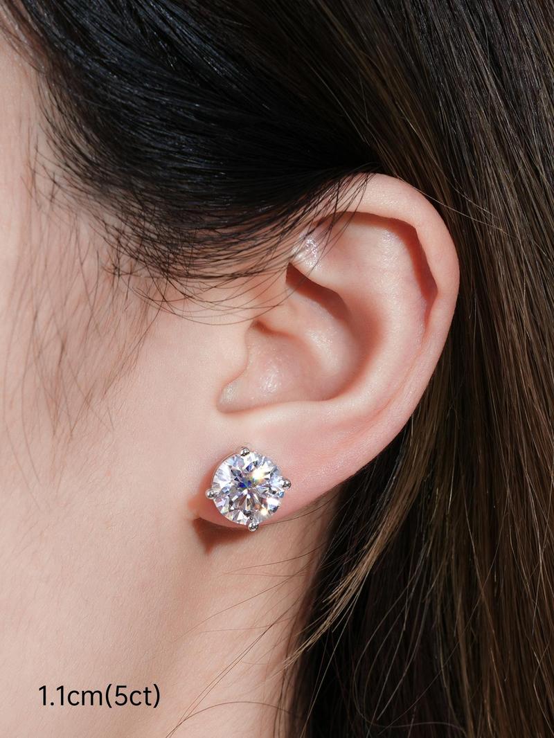 Product Introduction of 925 Sterling Silver Synthetic Moissanite Earrings, Elegant Round Shaped Earrings for Women & Men, Trendy All-match & Exquisite Jewelry for Birthday Gift 4