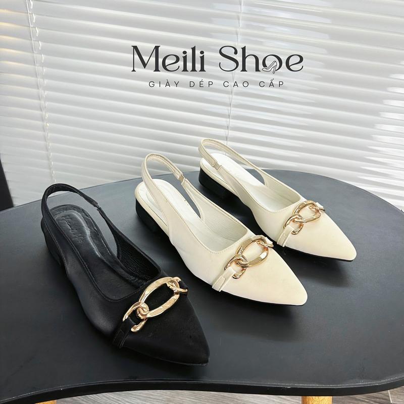 [66CG13] Dép đế bệt cao cấp mũi nhọn đính 3 mắt xích thời trang trẻ hiện đại.