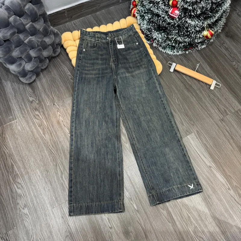 (90/91cm) M22-Quần Jean Nữ  Suông Nấm Thêu Lai QC . Jean ko giãn . Ống 25cm . Đủ Size S/M/L - Women Pants Voi