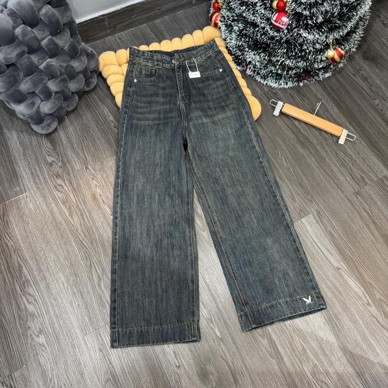 Live (94/95cm) Quần Jean Nữ  Suông Nấm Thêu Lai QC . Jean ko giãn . Ống 25cm . Đủ Size S/M/L