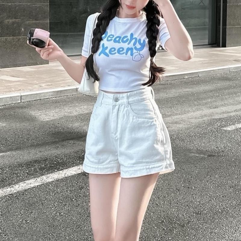 Quần Short Jeans Cạp Cao Gập Gấu From Chữ A Siêu Đẹp ( FROM TO) Nữ Women Pants