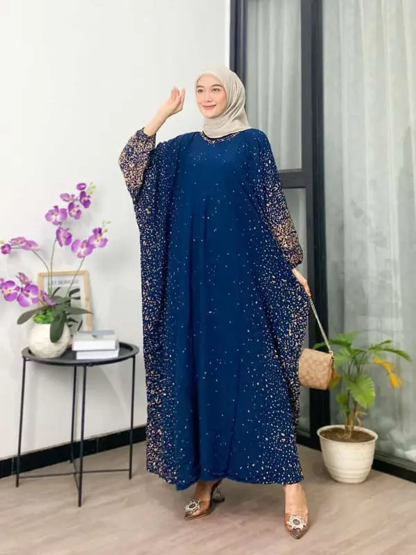 Kaftan Rayon Motif Semprot Blirik - Kaftan Simple Elegan Jumbo Maksi Busui Lengan Panjang Rayon Premium 0