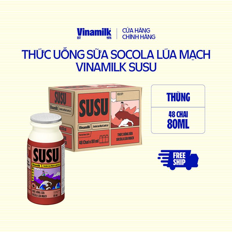 Thức uống sữa Socola lúa mạch Vinamilk Susu - Thùng 48 chai 80ml