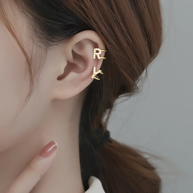 Khuyên Tai Chữ Cái, Dành Cho Nữ, Không Xỏ Lỗ, Bạc Sterling 925, Bông Tai Độc Đáo Cao Cấp Xu Hướng Mới 2025, Kẹp Xương Tai, Khuyên Tai Đinh Tán