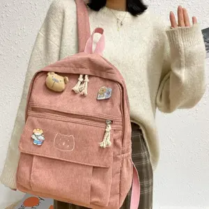 Tas Sekolah Corduroy Kekinian! Vintage Minimalis  Kapasitas Besar Ringan