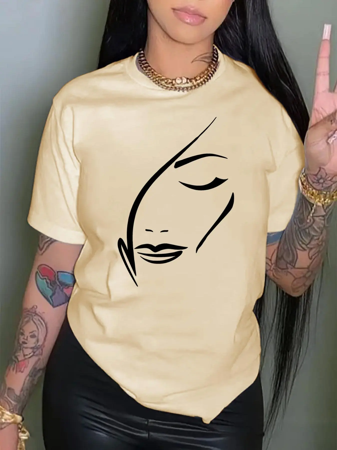 Women's Geometric Print Round Neck Tee, Fashion Casual Crew Neck T-Shirt for Daily Holiday Vacation Outdoor Wear, Ladies Clothes for Summer, Top
