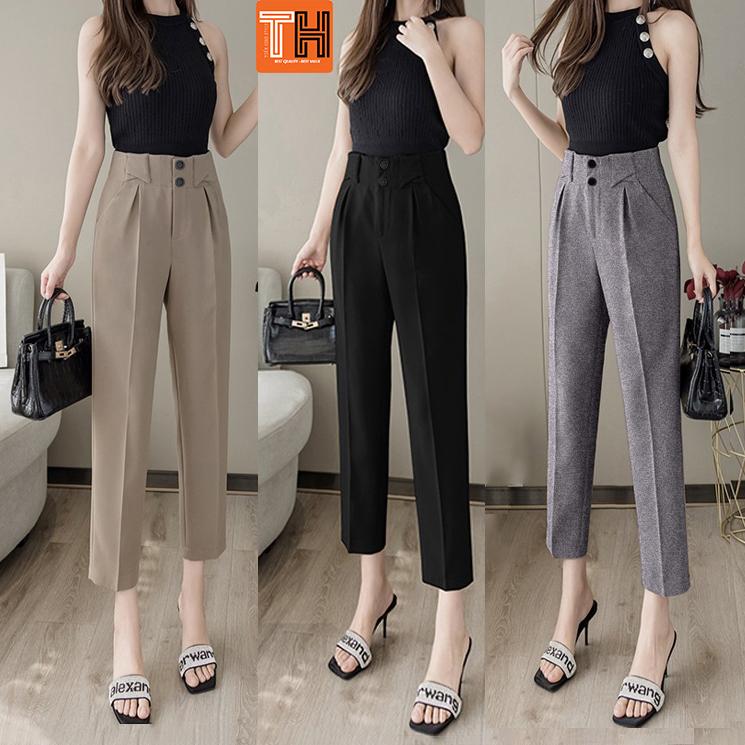  Quần tây baggy nữ lưng cao cạp to 6cm đính 2 cúc xinh xinh 