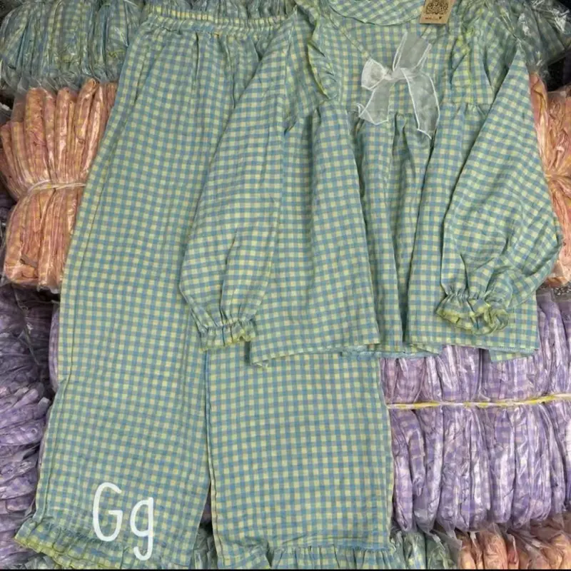 Đồ bộ karo babydoll nữ chất cotton xốp mềm mịn mặc nhà tiểu thư bánh bèo siêu xinh Women Quần Ngủ Áo 8