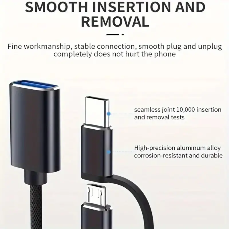 Cáp Bộ Chuyển Đổi USB OTG, Thiết Kế 2 Trong 1, Bộ Chuyển Đổi Dễ Phối Đồ Cho Nhiều Thiết Bị, Bền Và Linh Hoạt, Thích Hợp Đi Du Lịch Và Sử Dụng 1