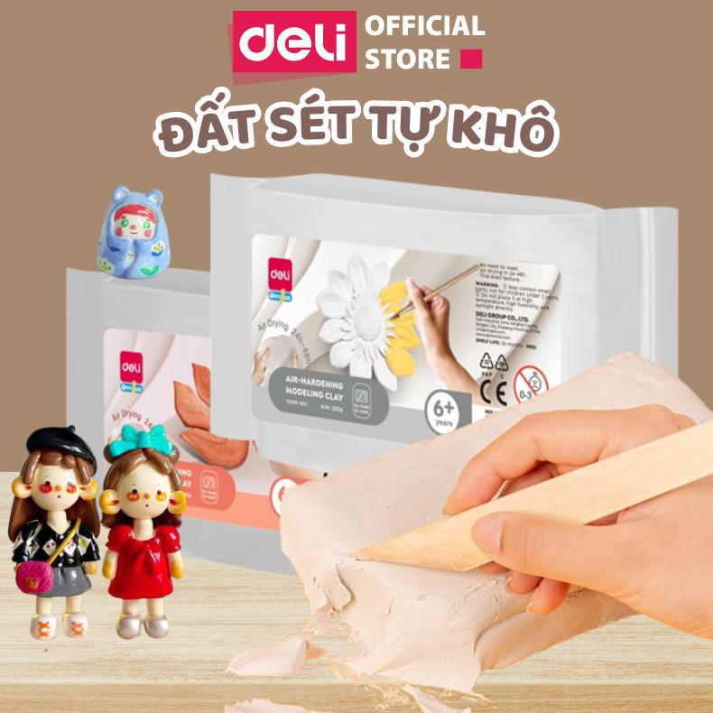 Đất sét tự khô tạo hình Deli - Gói 250g 500g màu trắng, nâu - Dùng để tạo khuôn, nặn hình trang trí, DIY, đồ chơi thông minh, làm gốm, làm thủ công