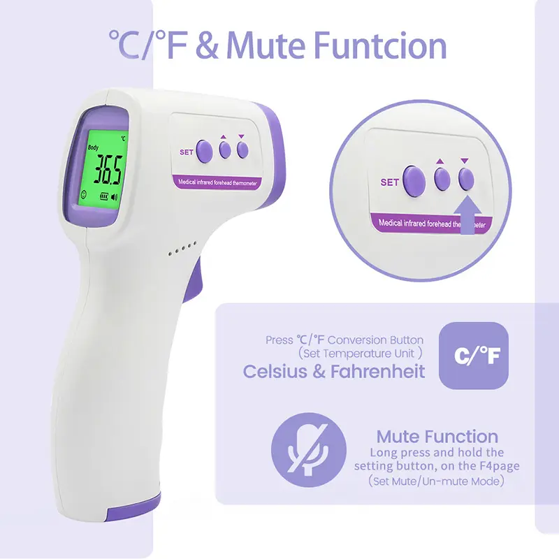 Nhiệt kế kỹ thuật số, để đo trán, không tiếp xúc, hồng ngoại, để đo thân nhiệt và sốt, thích hợp cho trẻ em và người lớn, công cụ 4