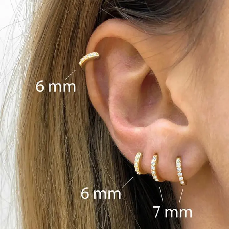 Conch Piercing Helix Hoop Earrings Women Simple Round Gold Color Zircon Cartilage Ear Daith Snug Tragus ornaments Multiple Sizes