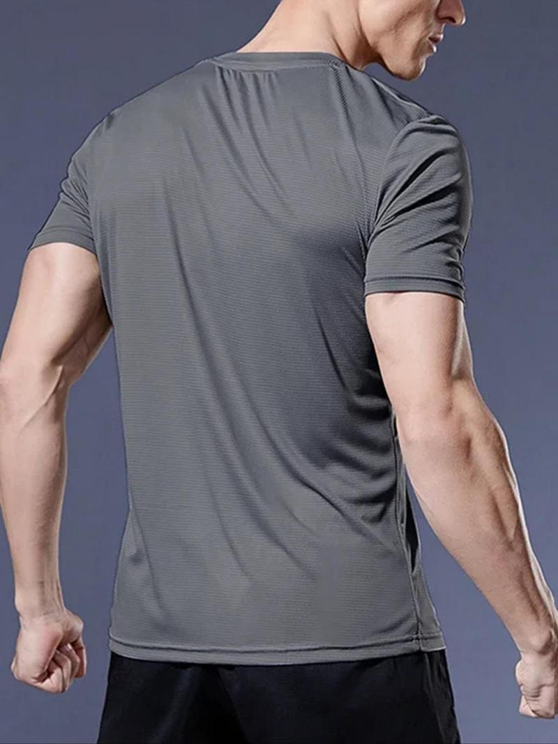 Product Introduction of Men's Solid Round Neck Sports Tee, Breathable Quick Drying Crew Neck T-Shirt, Casual Sporty Top for Gym Workout Running 8