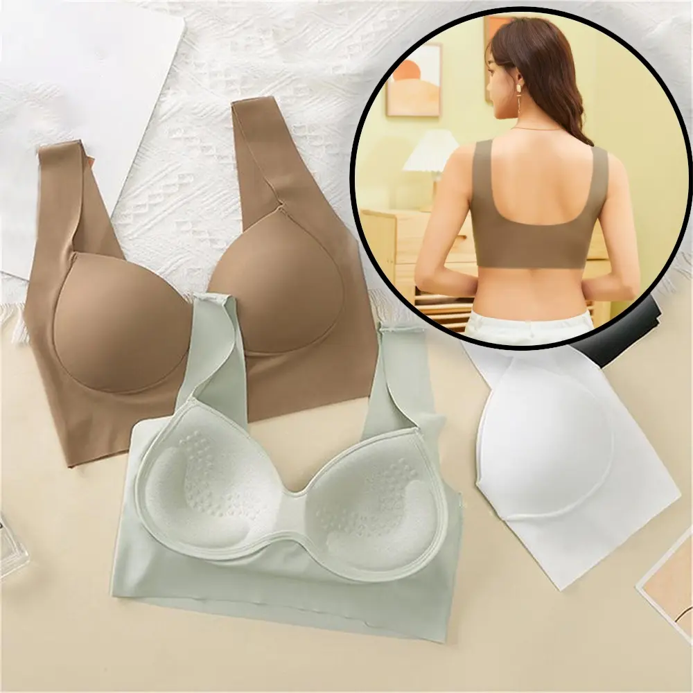 Seamless Push Up Bra Fixed Chest Pads Bra Ice Silk Fabric Bra Wide Strap Fashion Sports Bra