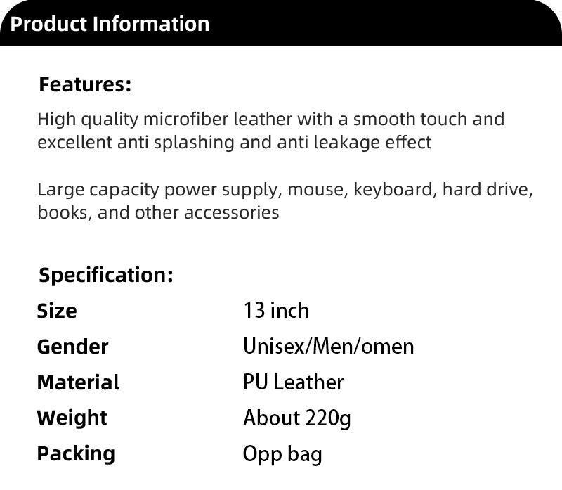 Product Introduction of 13.3 Inch Laptop Bag Case PU Leather Sleeve For M1 M2 MacBook Pro Retina Air 13.6 Dual Pocket Envelope Style Dell HP Pouch 17