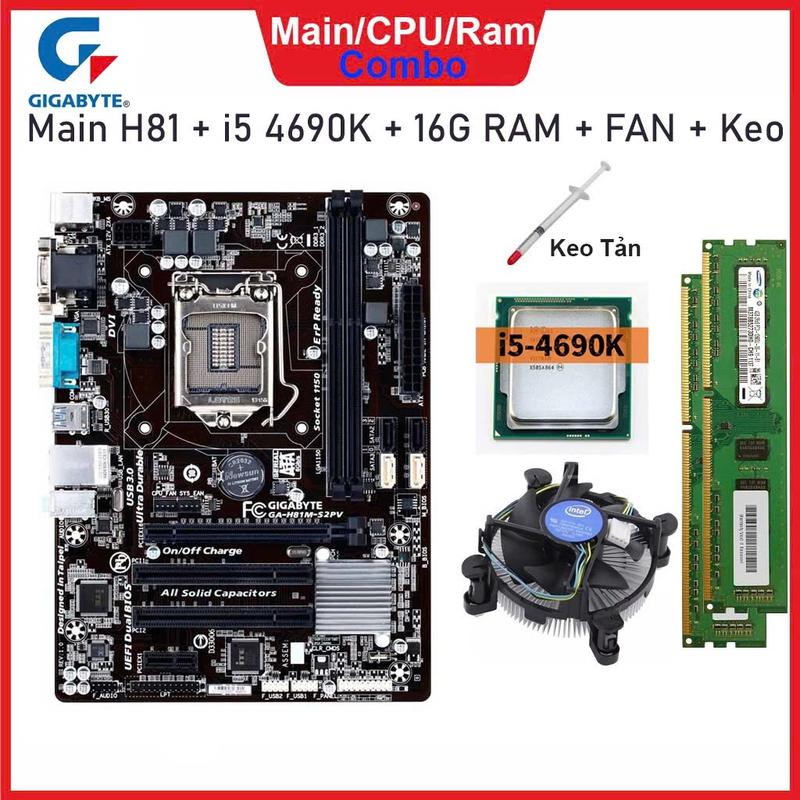 Combo Mainboard H81+ CPU i5 4690K + 16GB RAM + FAN + Keo tản nhiệt - Sản phẩm tháo máy Korea Zin 100%