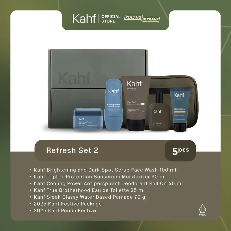[FREE EXCLUSIVE BOX FOR GIFT] Kahf 5in1 Grooming Men Essential Set 3 (Face Wash, Deodorant, Sunscreen, EDT, Pomade/Hair Powder) - Paket Hampers Hadiah Perawatan dan Skincare Pria 7