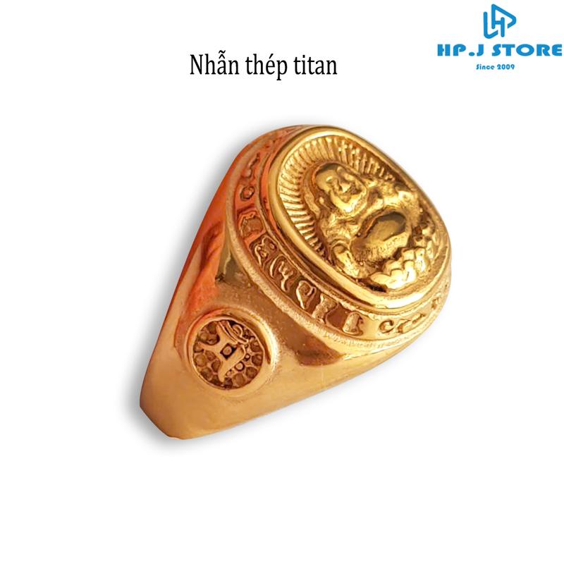  Nhẫn nam hình ông phật di lạc thép không gỉ mạ vàng. Titan Voi Men Nam giới 