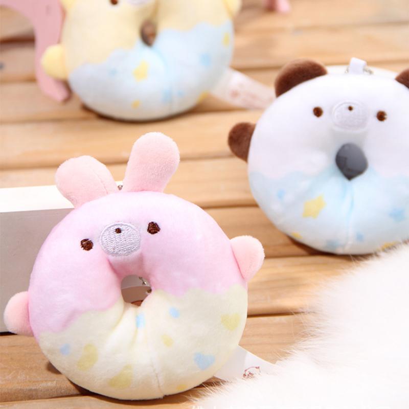 Product Introduction of 1pcs 10cm Animal Doughnuts Keychain Cute Doll Hanging Ornament Plush Toy Cotton Cartoon Doll Plush Key Pendant Keychains Girls 2