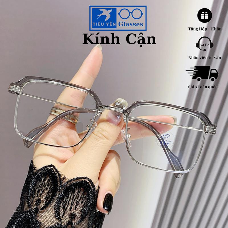 Mã 5103 - [TẶNG TRÒNG CẬN] Kính Cận Nửa Viền Vuông Gọng Kim Loại dáng kính trung bình phù hợp cho nam và nữ