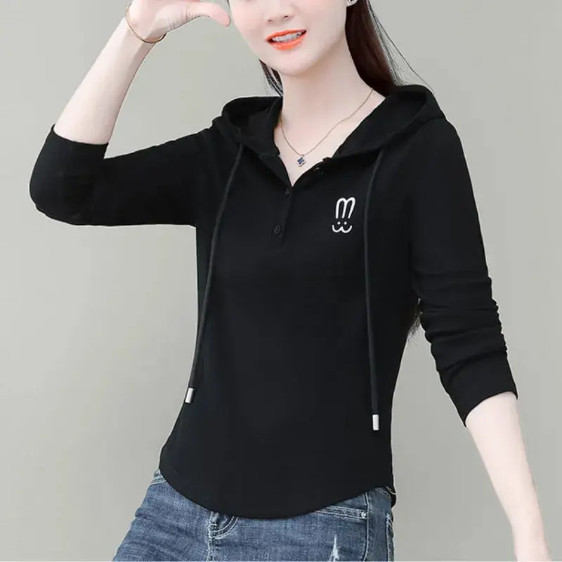 [Limited Time Flash Sale] In Stock from Our Own Factory#Spring and Autumn Loose Hooded Long Sleeve 2024 New Ice Silk Ribbed Women's Thin T-Shirt Top