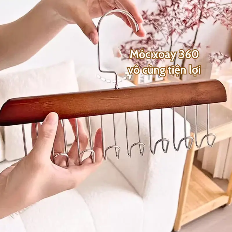 Combo 5 Móc gỗ treo đồ lót áo ngực áo 2 dây bra Giá treo 8 mắc bằng gỗ treo áo lót cà vạt thắt lưng túi xách gọn 5