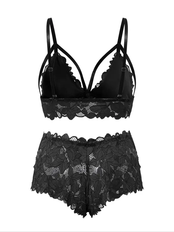 【Plus Size】 Bow Decor Lace Bra & Scallop Trim Brief Boxer Set, Naughty Lingerie, Push Up Lingerie & Sheer Panty, Underwear Set Super Push Up Bra, Festival Wear 2024, 2 Piece Set for Girls Women, Bralettes Top & Bottoms Set, Fall Clothes 7