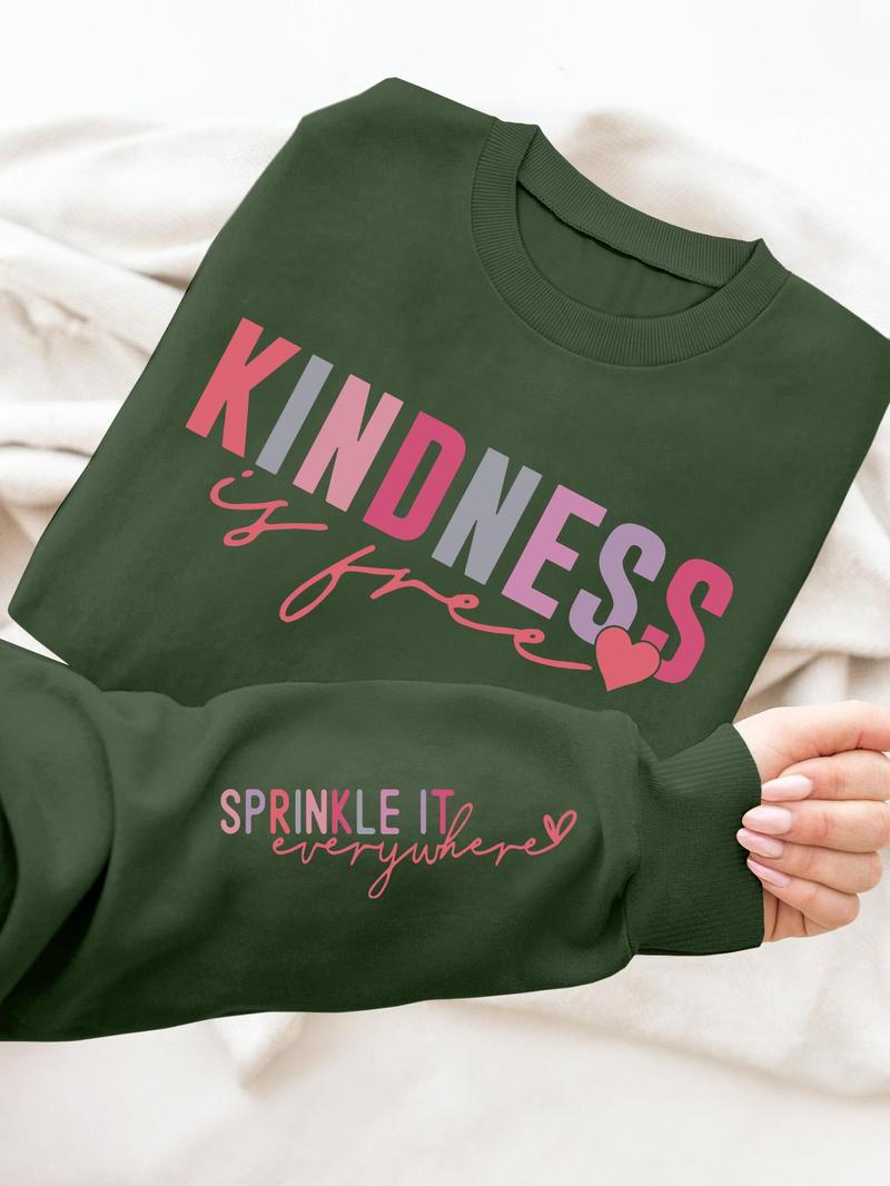 Product Introduction of Women's Heart & Letter Print Drop Shoulder Sweatshirt, Casual Long Sleeve Round Neck Pullover for Fall & Winter, Women's Clothes for Daily Wear 8