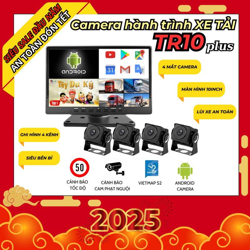 Camera hành trình xe tải TR10plus Android Màn hình cảm ứng 10inch Android 11 ghi hình 4 kênh camera camera lùi xe tải Nghe nhạc xem video online,ra lệnh giọng nói chia đôi màn hình camera lùi xe tải full hd màn hình cam lùi xe tải container